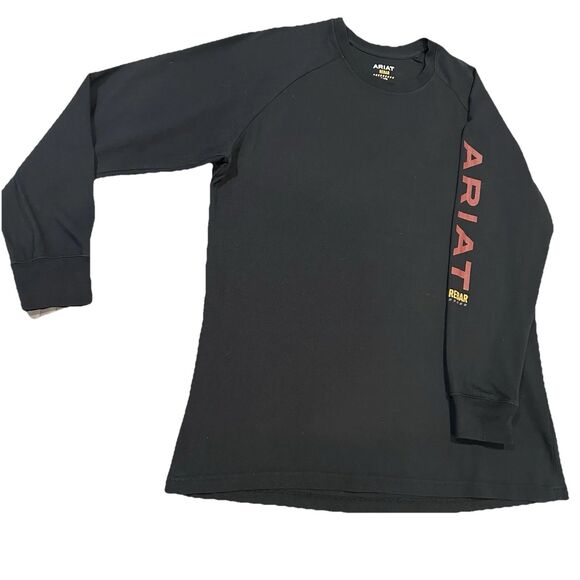 Ariat Rebar Long Sleeve T Shirt Mens 2XL Black Arm Logo Graphic Crew Neck - Picture 1 of 7